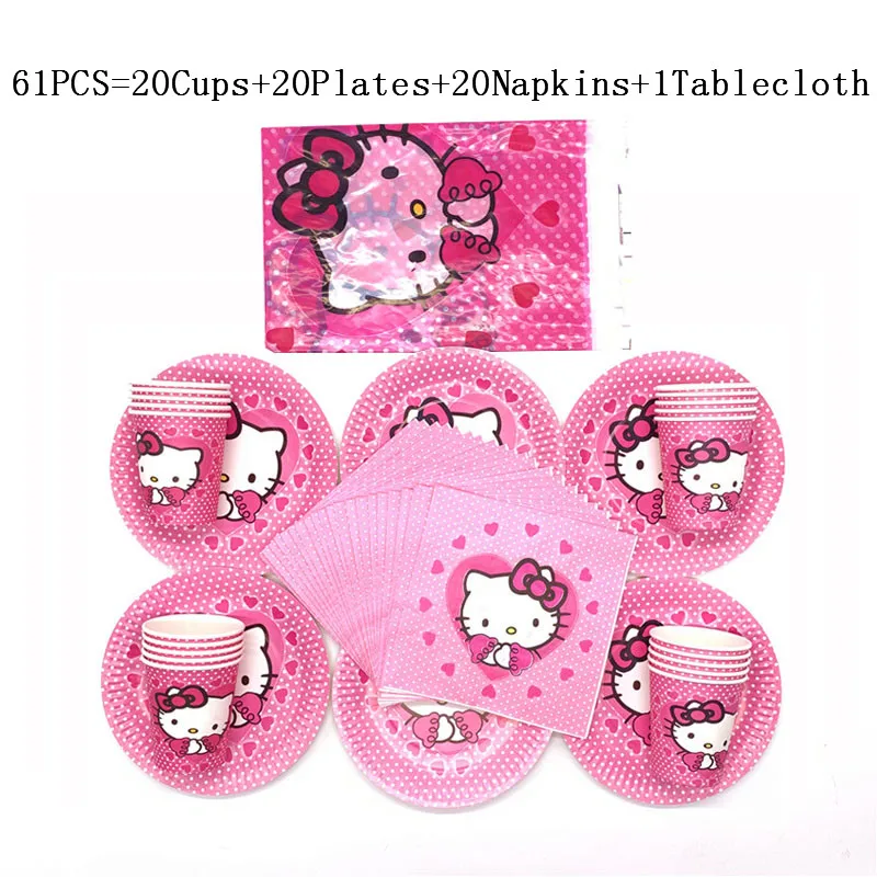 

41pcs/61pcs Hello Kitty Festival Happy Wedding Tablecloth Baby Girl Birthday Party Paper Cups Plates Napkins Decorations Supply