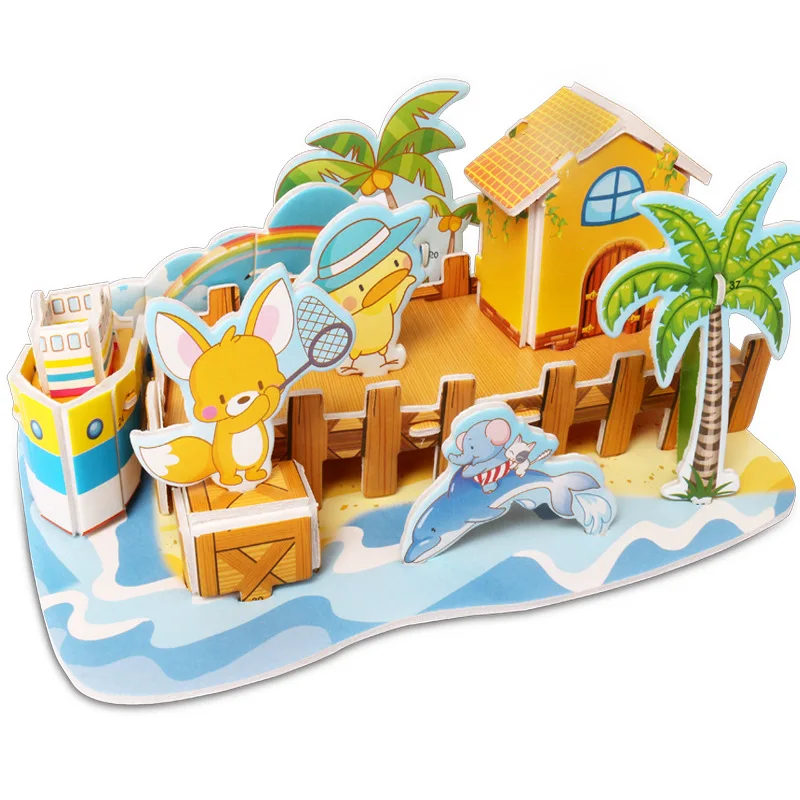 Simulation Cartoon Castle Garden Princess House 3D Puzzle Model Kit Architecture Maket Learning Educational Toys For Children - Цвет: 3D Construction