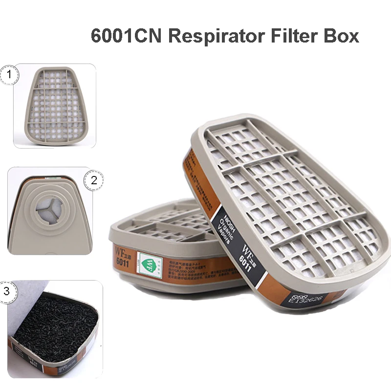 

Gas Mask Replaceable 2pcs/set Filtering Cartridge Box For 6200/7502/6800/6011 Mask Chemical Respirator Painting