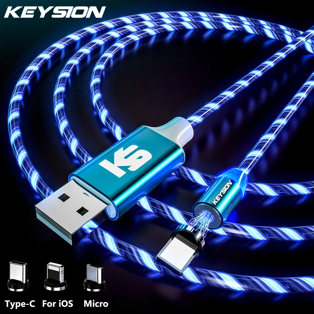 

KEYSION Magnetic Cable Flowing Light LED Micro USB Cable for Samsung Type C Charging for Xiaomi for iPhone Magnet Charger Cord