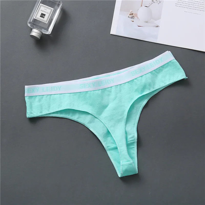 Green Sexy Women Thong Cotton Panties Fashion Letter G-String Women Underwear Underpants Female Lingerie Briefs Ladies Panties M-XL - Цвет: Green