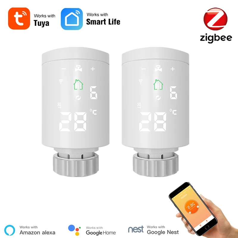 Tuya-Válvula de radiador inteligente Zigbee TRV, controlador de temperatura WiFi programable, Control por aplicación inteligente, Compatible con Alexa