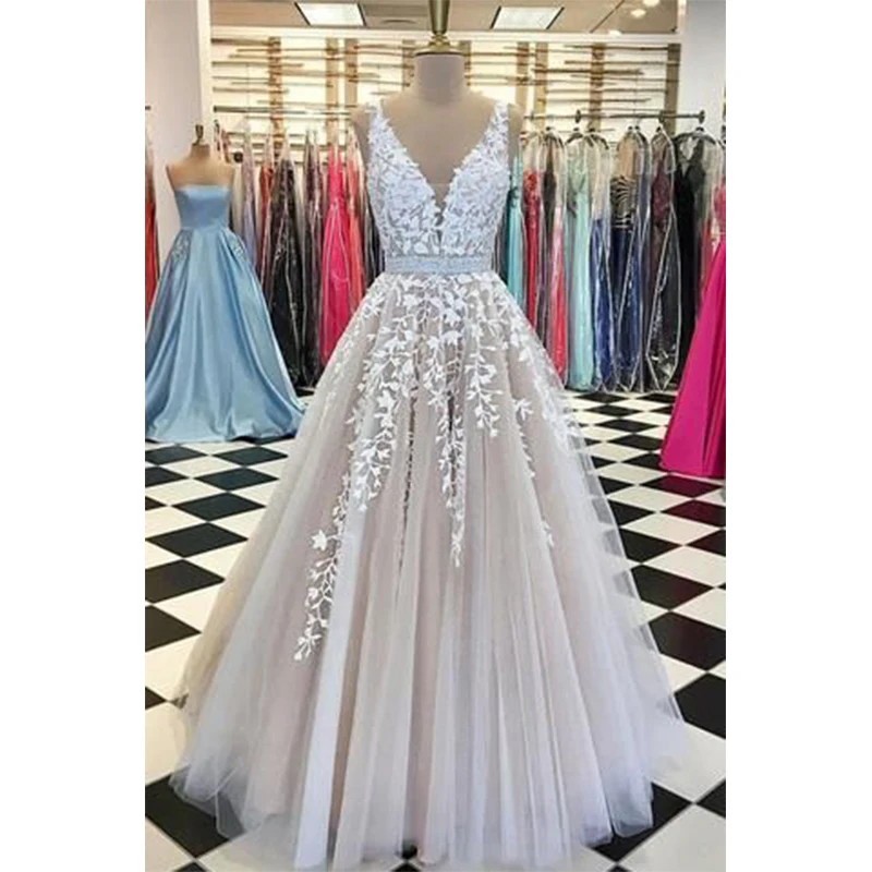 A-line Boho Wedding Dress Bead Belt Bridal Dresses Appliques V-Neck Applique Tulle Bride Gown Robe De Mariee Custom Made 5