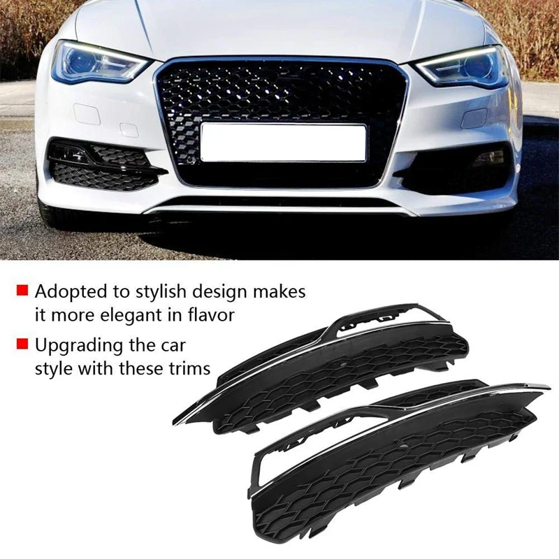 

For S3 Style Front Bumper Fog Light Grilles Gloss Black For-Audi A3 S-Line 8V 2013 2014 2015 2016 Honeycomb Mesh Hex Front Gri