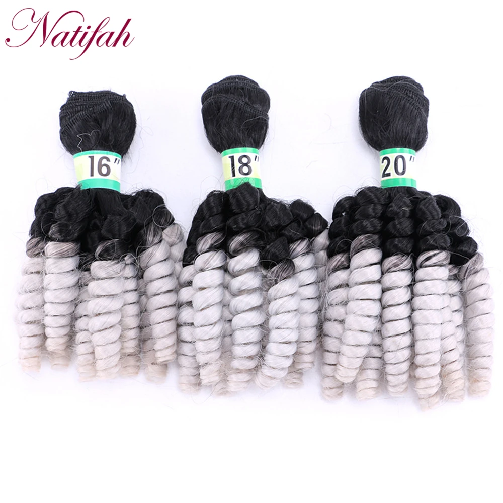 T1B Gray Natifah Ombre Надувные вьющиеся синтетические волосы Пряди 16-20 дюймов волосы ткет 70 г/шт. пряди Ombre Цвет пряди - Цвет: T1B Gray