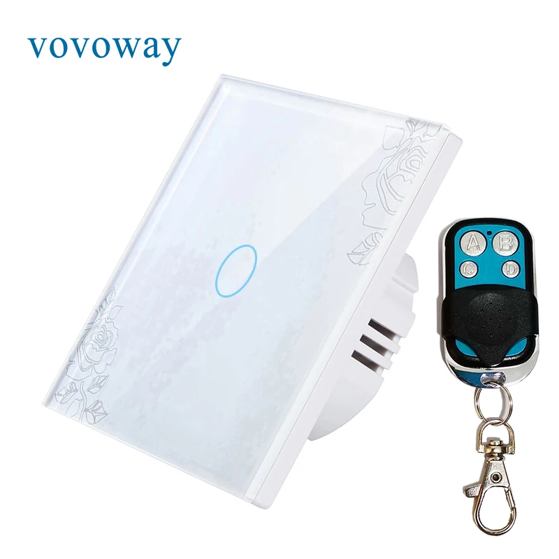 

Vovoway EU Glass panel touch switch light switch RF 433MHZ wireless 1gang AC110V 220V Home wall sticker mount interrupter