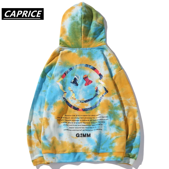 

Tie Dye Mens Hoodies Sweatshirt Happy Smiling Face Print Mens hip hop Hoodies Long Sleeve Hooded Pullover Jumper SweatshirtsTops