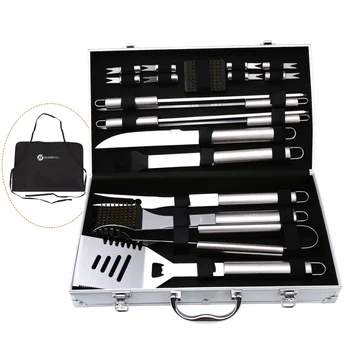 

20pcs /set BBQ Tool Set With Aluminum Storage Cas Stainless Steel Barbecue Grilling Kitchen Dining Bar Accessories,