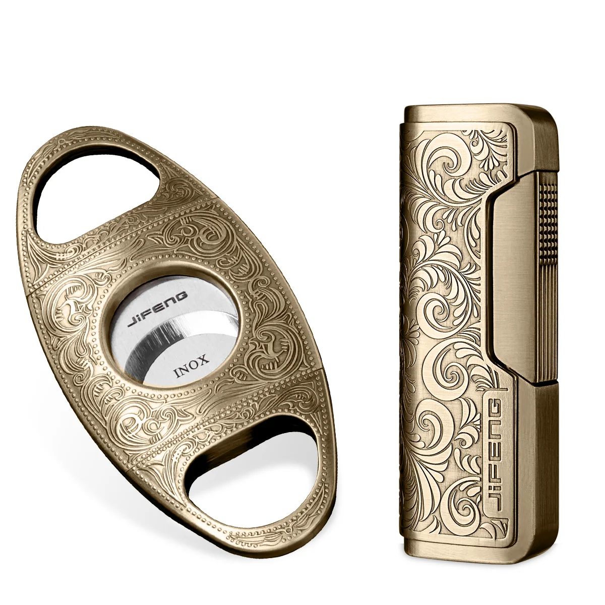 Luxury Cigar Lighter Cigar Cutter Set Straight Strong Fire Windproof Lighters Metal Stainless Sharp Cutter Exquisite Carving