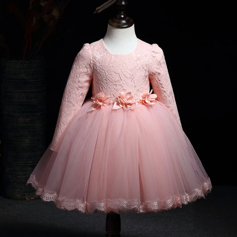 Одежда для девочек вечерние платья на свадьбу с длинными рукавами белого, розового и красного цветов детское роскошное От 1 до 11 лет рождественское платье для девочек