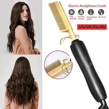 

New Electric Environmentally Friendly Titanium Alloy Hair Curler Comb Wet And Dry Hair Use Hair Curling Iron Straightener Comb