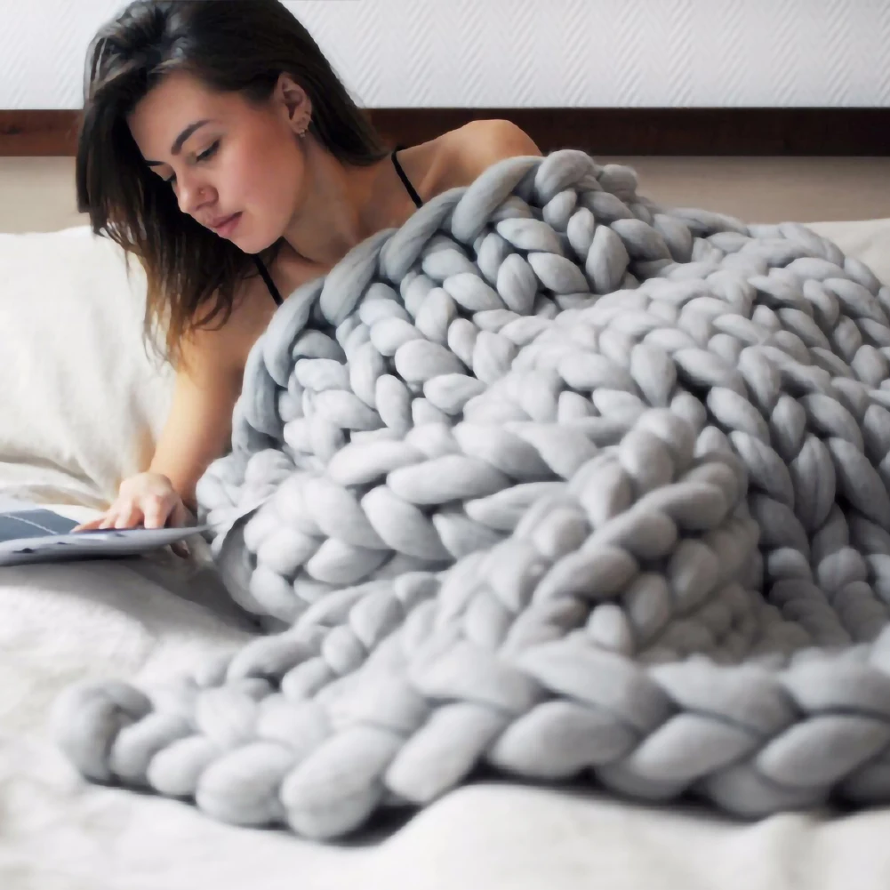 

Hand-knitted Blanket with Coarse Wool, Knitted Blanket Wool Blanket Sofa Blanket Heavy Wool Blanket