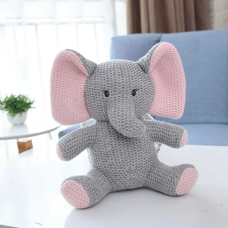 elephant Мультяшные Вязаные Игрушки для маленьких детей, мягкие куклы, кролик, слон, медведь, динозавр, подушка, украшение для спальни - Цвет: elephant