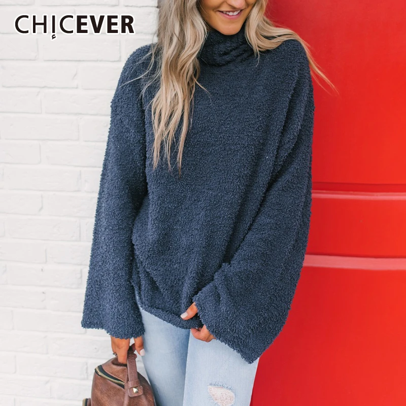 CHICEVER Casual Knitted Sweater For Women Turtleneck Long Sleeve Plus Size Loose Warm Autumn Winter Female Sweaters 2020 Fashion | Женская