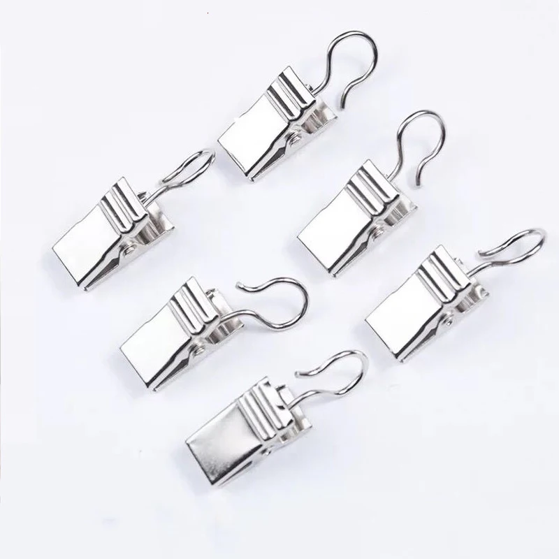 20Pc/Set Window Shower Curtain Hook Clips Stainless Steel Drapery Clips Curtain Rings Clamps Decorative Accessories