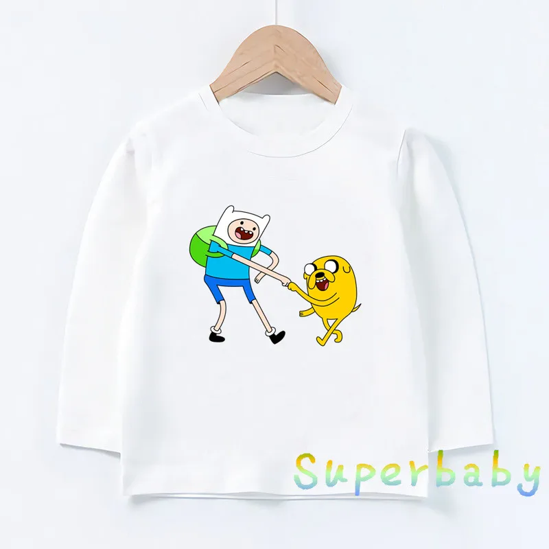Детская футболка с изображением Финна из Adventure Time and Jake, Забавные топы с рисунком для маленьких мальчиков и девочек, Детская футболка с длинными рукавами, LKP5200