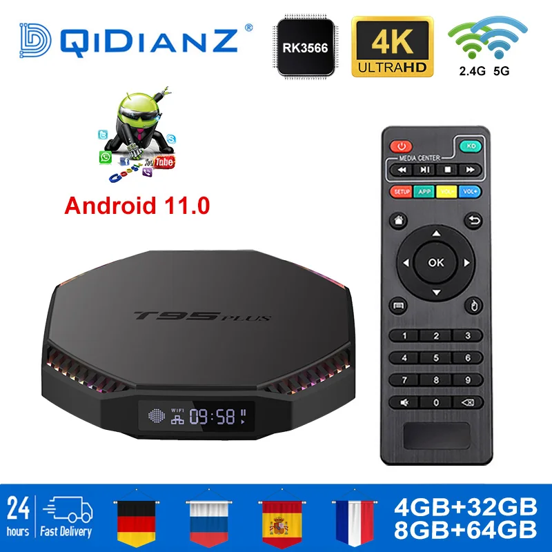 Смарт ТВ-бокс T95 PLUS Android 11 RK3566 четырехъядерный 64 бит 8K двойной Wifi медиаплеер Play Store
