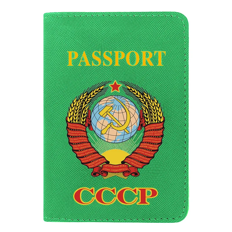 

Classic Fashion CCCP Sickle Hammer Printing Women Men Passport Cover Leather Travel ID Credit Card Holder Pocket Wallet Bags