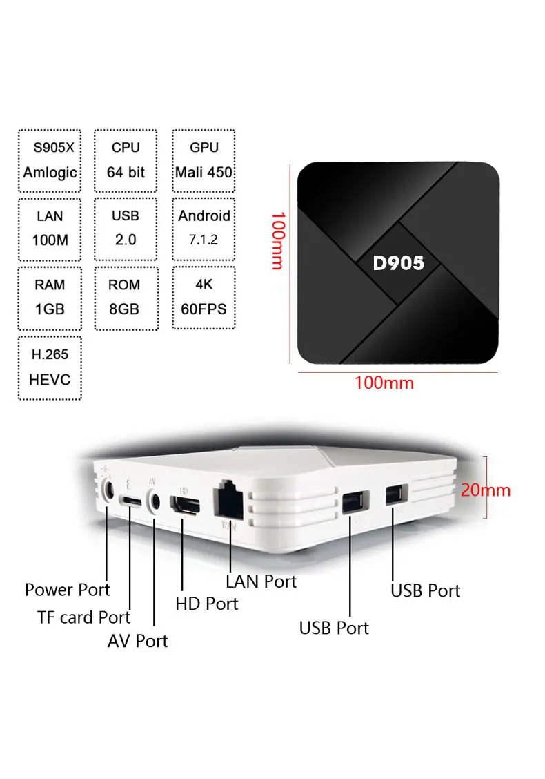 D905 Отт телеприставка S905W 1 ГБ ОЗУ 8 Гб ПЗУ android умные ТВ коробки глобальная версия Netflix UHD HDMI wifi OTG Bluetooth m3u поддержка