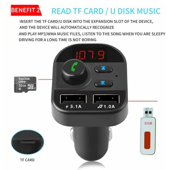 

MP3 Player Car Charger Bluetooth 5.0 , Wireless FM Transmitter, Voice Navigation Playback, with Dual USB, 3.1A Smart Fast Charge