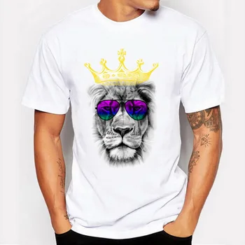 

Nice Men White Printed T-shirts Summer Fashion Lion T Shirt VogueO-Neck Comfortable Streetwear Homme Top Tees Clearance Tide