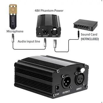 

48V Phantom Power Supply with Adapter AU US EU Plug for Condenser Karaoke Mic