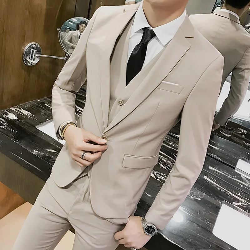 Men's 3 Piece Suit Blazer Slim Fit One Button Notch Lapel Dress Business Wedding Party Jacket Vest Pants & Tie Set