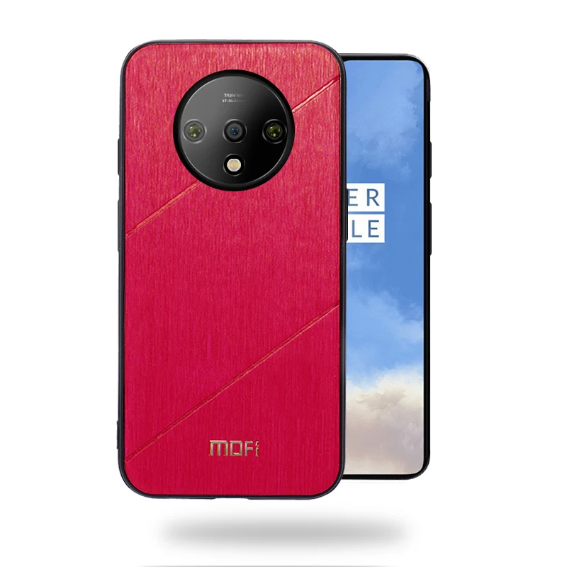 Чехол для oneplus 7 t, MOFi,, one plus, 7t pro, ударопрочный, задняя крышка, оболочка, capas 1+ 7 t, роскошный, pu кожаный, силиконовый чехол s - Цвет: red