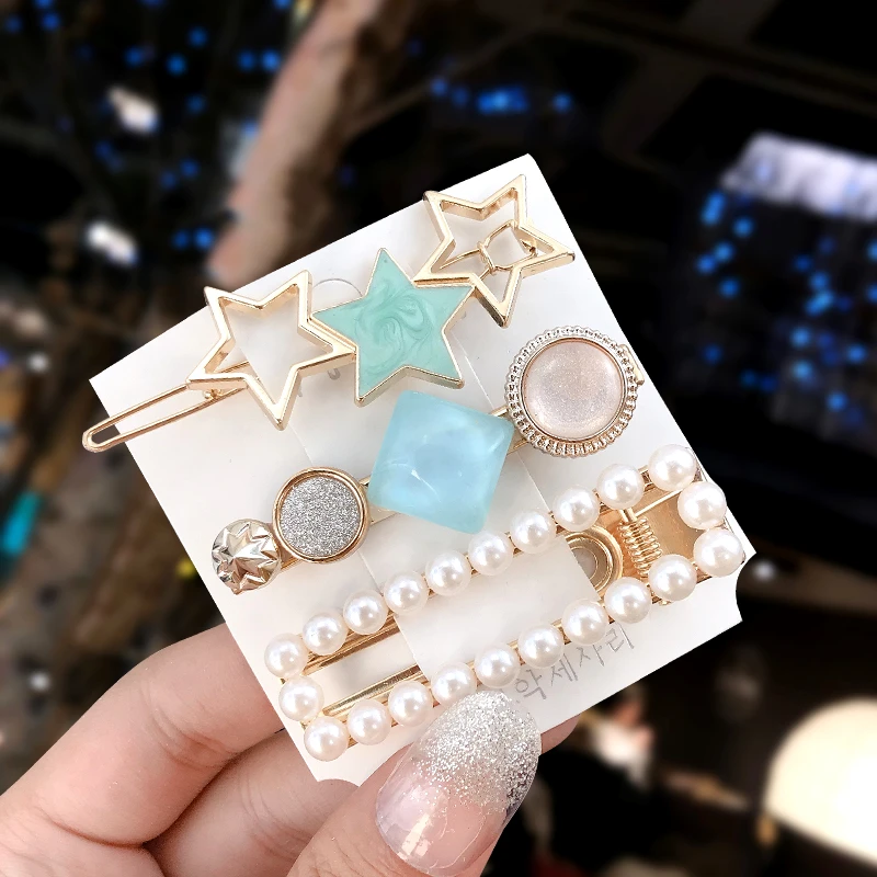 JGT11 3PCS/Set Pearls Acetate Hair Clips For Women Fashion Girl Hairpins New Geometric Barrettes Hair Accessories - Цвет: JGT11