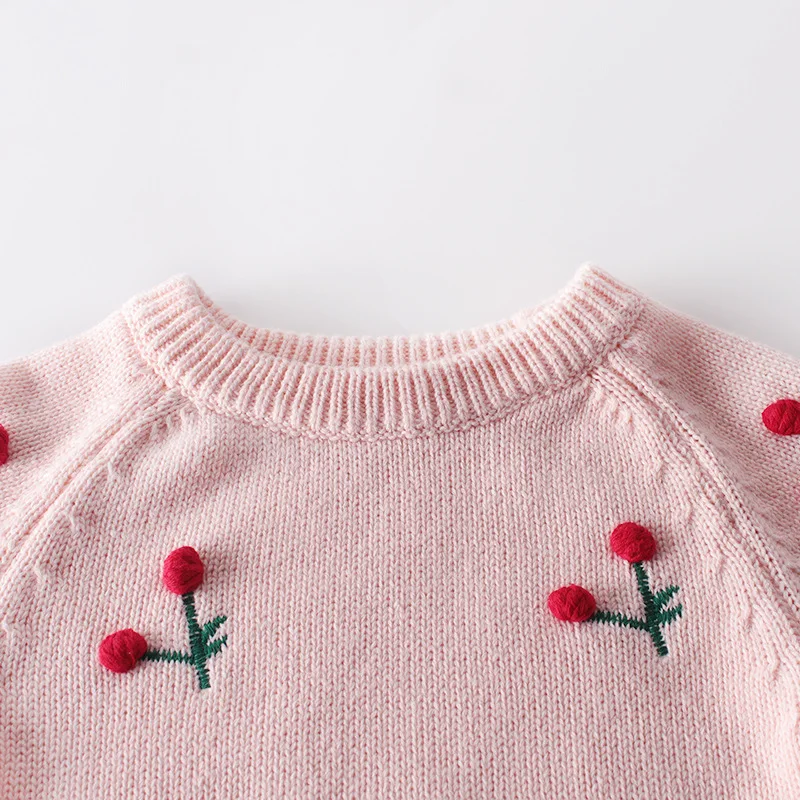 Ins/осенний стиль, Детский комбинезон с вишнями для новорожденных, розовый, милый, с длинными рукавами, вязаный шерстяной комбинезон, Цветочный наряд для маленьких девочек, одежда