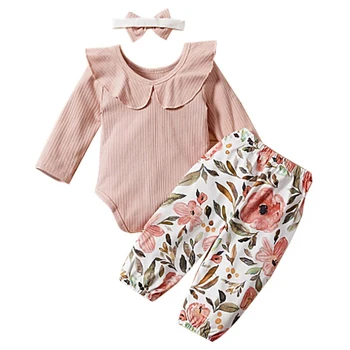 

Baby Clothes Autumn Baby Girls Clothes Long Sleeve Romper Tops Fashion Floral Trousers Headband Casual Baby Clothes
