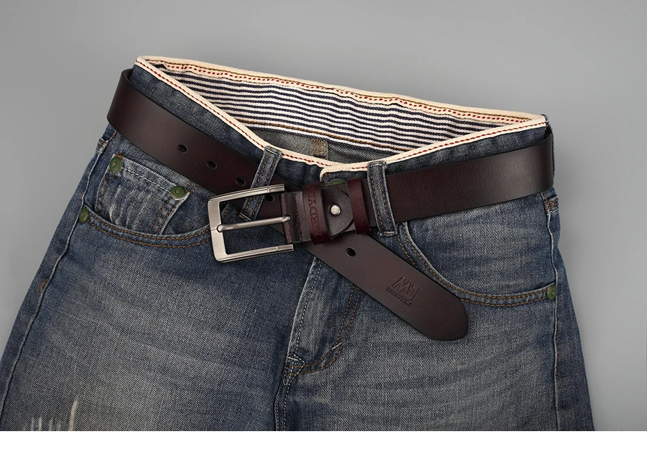 MEDYLA natural leather belt men's fashion casual business smooth belt soft leather no interlayer hard steel buckle belt for men