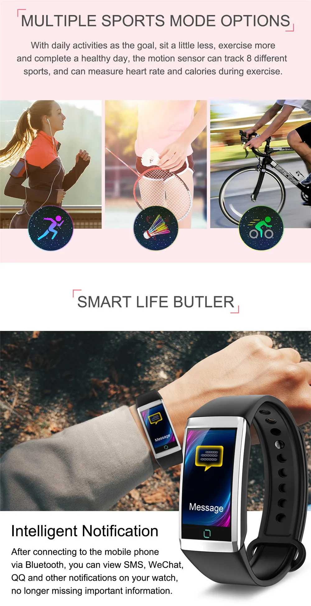 Kaimorui Smart Bracelet Heart Rate Monitor Blood pressure Pedometer Watch Fitness Tracker TD19 Smart Band Wtch For Android Ios