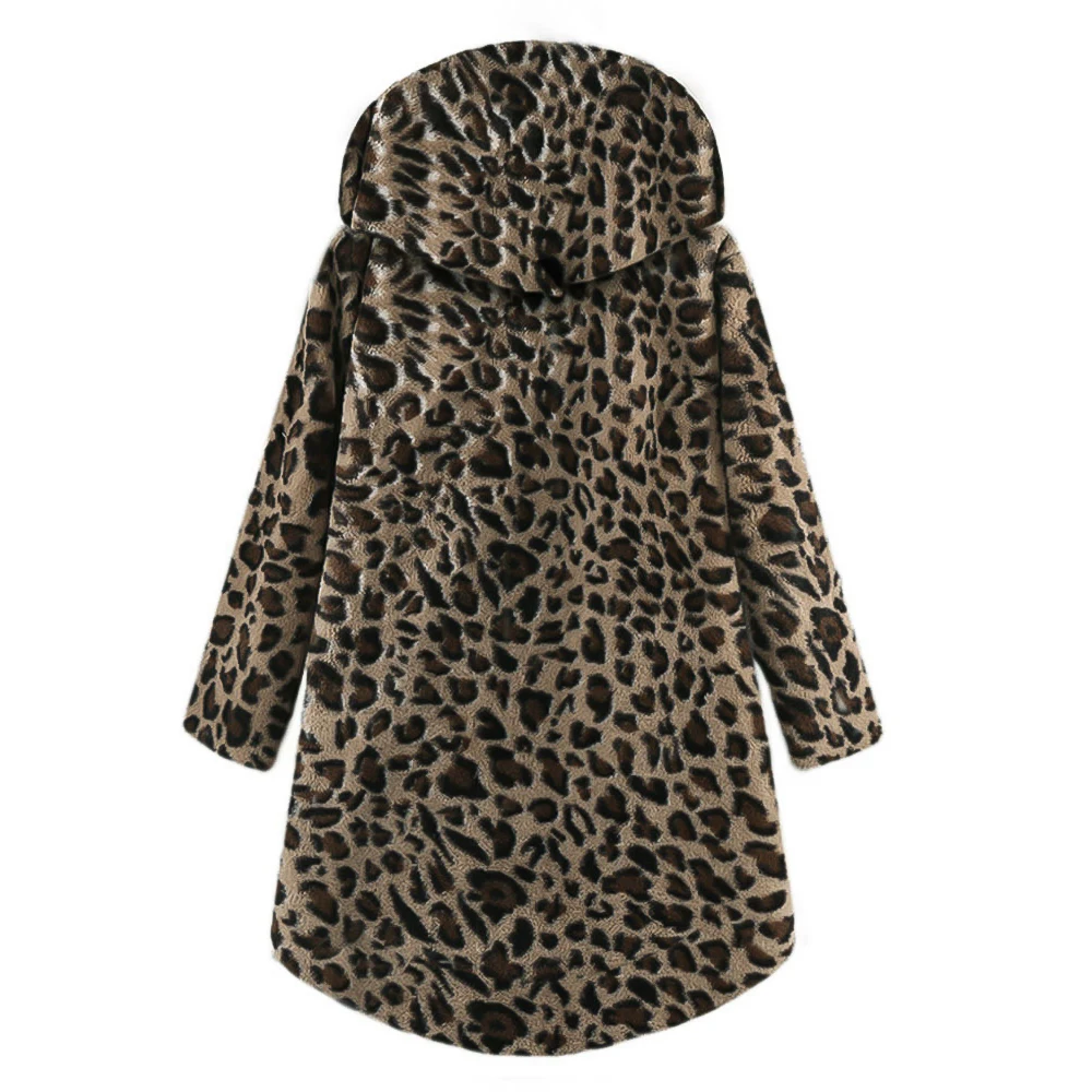 Joineles/Осенняя Женская куртка с плюшевым мишкой; большие размеры 5XL; женская куртка с капюшоном из искусственной овечьей шерсти; модные флисовые пальто с леопардовым принтом; верхняя одежда