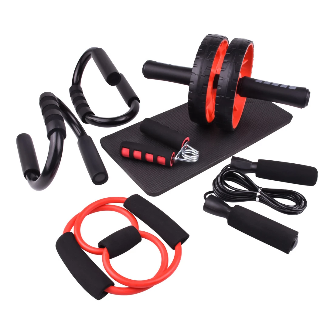 Resistance Bands Push Up Stand Bar Abdominal Wheel AB Roller Jump Rope Grip 