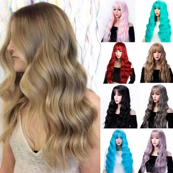 

DIANQI Long Wavy Wigs Heat Resistant Fiber Black Red Grey Brown Synthetic Hair Power For Women Cosplay Party