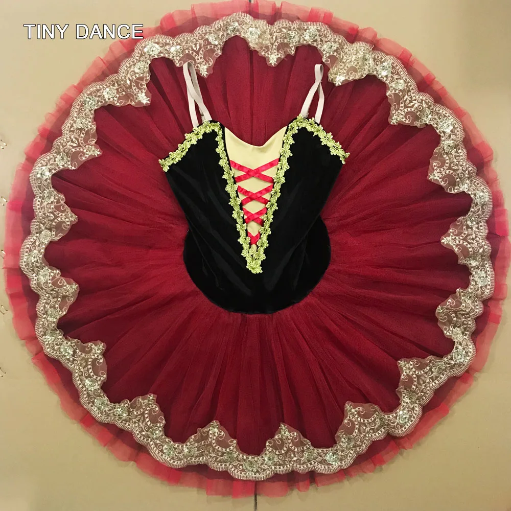 Новое поступление балетных костюмов для взрослых девочек черный бархатный лиф и черные/красные плиссированные тюлевые пачки-пачки для Профессионального Балета BLL012-2 - Цвет: Красный