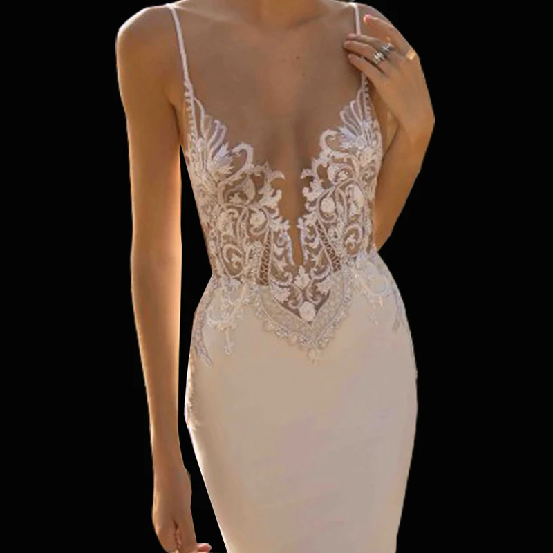 Аппликации Тюль Русалка Вечерние платья спагетти ремень сексуальный Vestidos De Fiesta спинки