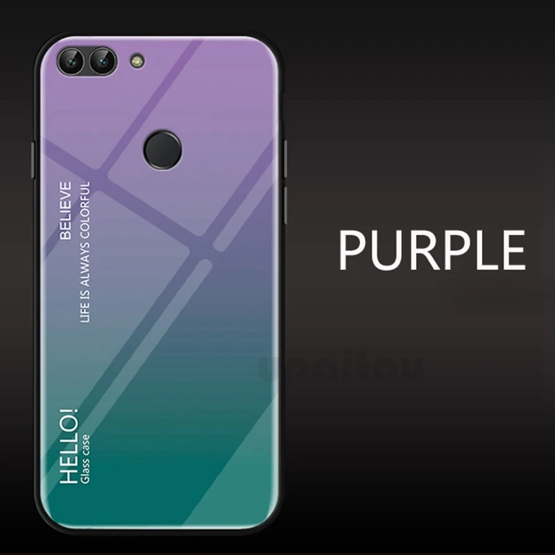 UPaitou чехол из закаленного стекла для huawei Y9 Y7 Y6 Y5 Prime, мягкий ТПУ чехол с градиентным стеклом - Цвет: Purple
