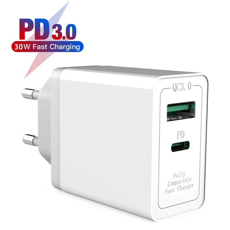 30 Вт Быстрое Зарядное устройство USB C PD для iPhone 11 Pro Max Xs QC 3,0, зарядное устройство для мобильного телефона, штепсельная вилка стандарта США и ЕС, быстрое зарядное устройство USB type-c PD