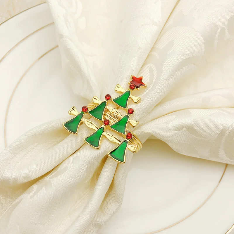 B Gold Green 6 шт. Рождественская серия кольцо для салфеток Рождественская елка Пряжка для салфеток Отель тема Ресторан праздничный стол украшение Подставка для салфеток - Цвет: B Gold Green