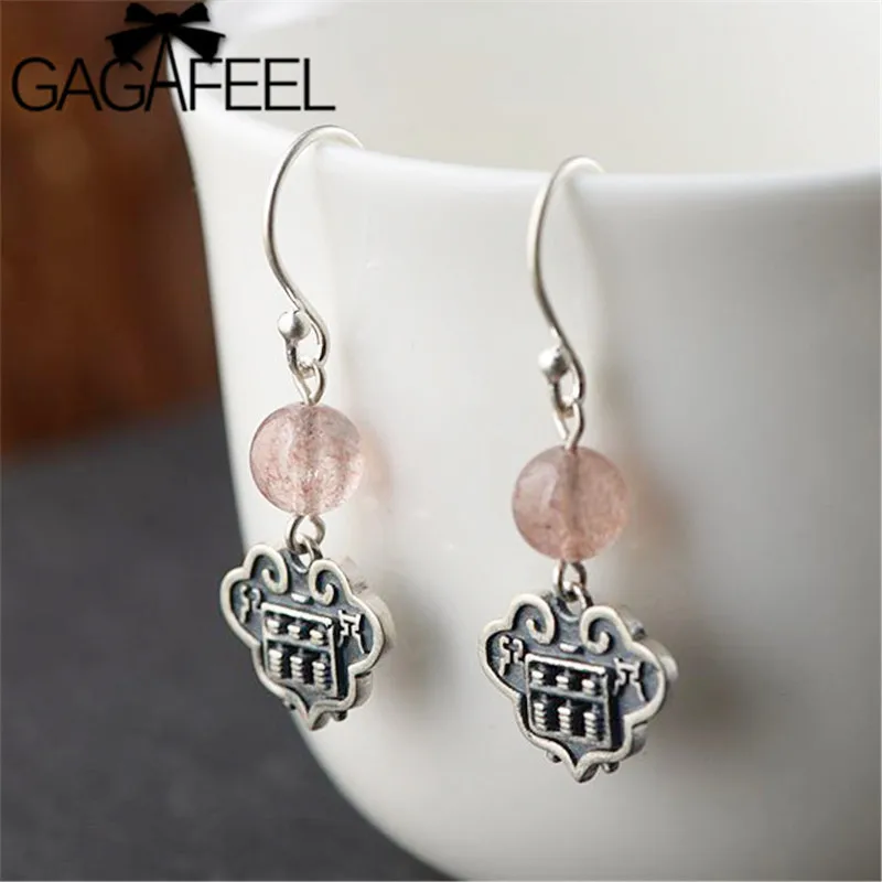 

GAGAFEEL 925 Sterling Silver Drop Earrings Small Abacus Earrings Strawberry Crystal Dangle Earrings Elegance Jewelry For Women