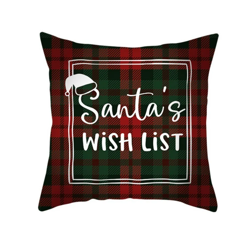15 Merry Christmas Cushion Cover Polyester Red Plaid Decoration Pillow Cover for Home Sofa Peach Velvet Throw Pillowcase 45X45cm#3 - Цвет: 15