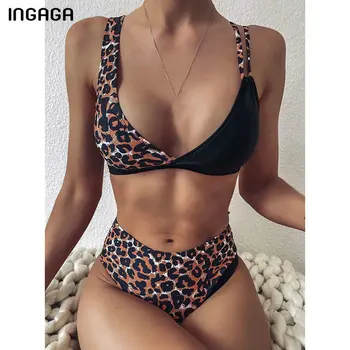 

INGAGA Push Up Bikinis 2020 Swimsuits High Waist Swimwear Women Leopard Patchwork Biquini Summer Beach Top Wrap Bathing Suit
