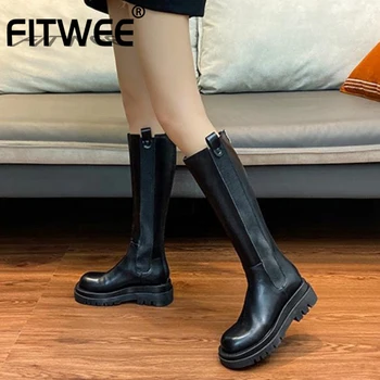 

FITWEE 2021 New Knee Boots Women Winter Warm Shoes Women Casual Daily Boots Fashion Round Toe Party Footwear Size 35-40
