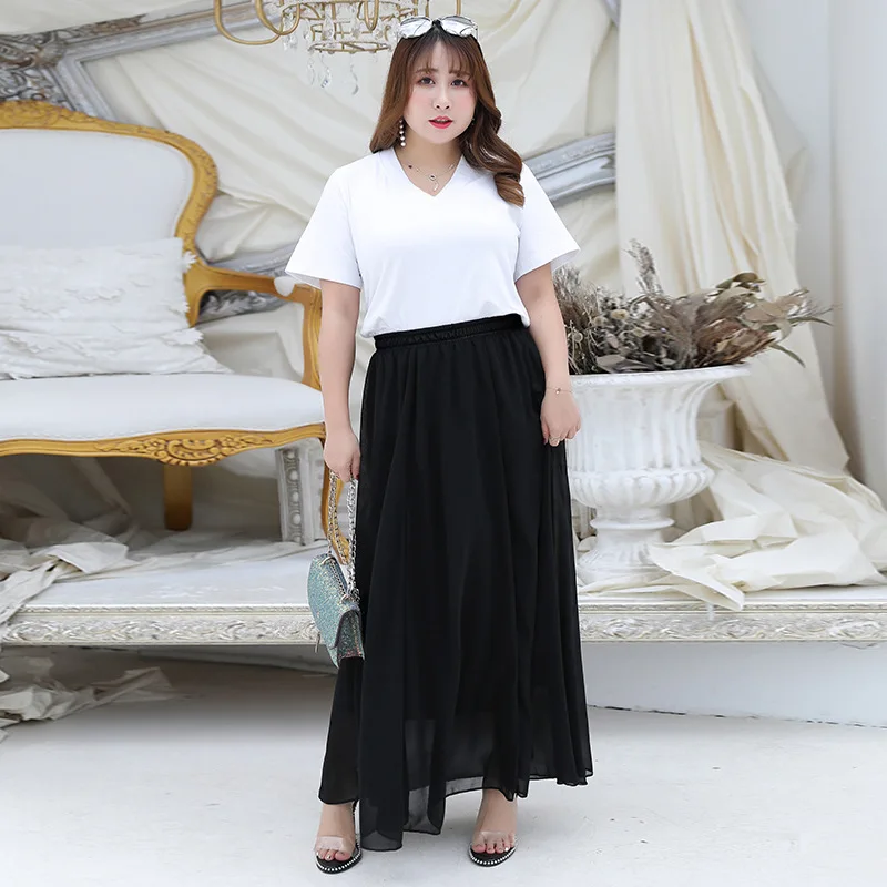 

Plus Size Chiffon Skirt Long Summer Skirts Mesh High Waist Beach Casual Skirt Women Clothing