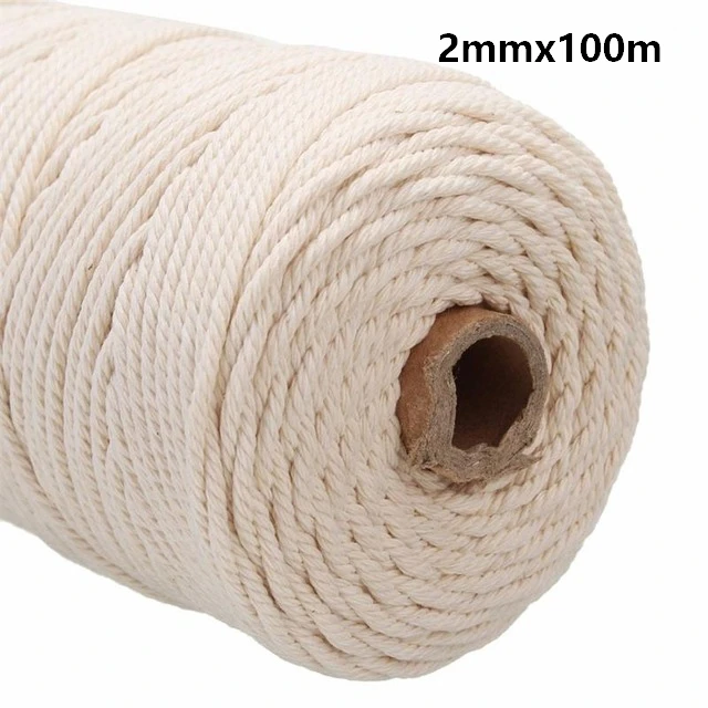 1-3mm 100% Natural Cotton Macrame Cord Twisted Diameter Length For DIY Home Textile Craft Macrame Artisan String 100m/200m/400m 