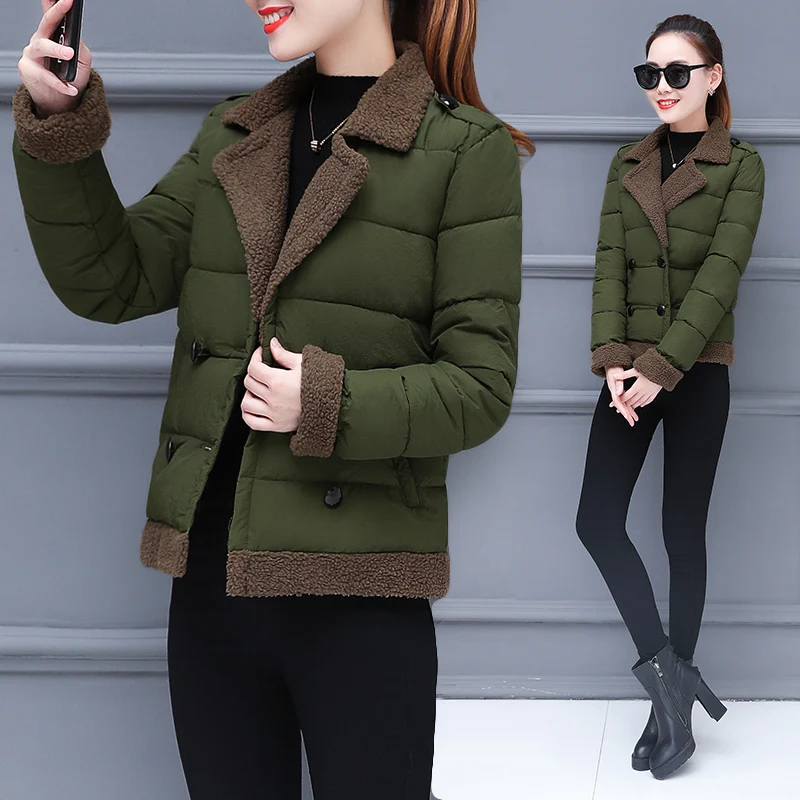 Voobuyla/осенне-зимнее хлопковое пальто для женщин, Тонкая зимняя верхняя одежда с воротником-стойкой, короткая стеганая куртка, толстые теплые парки с хлопковой подкладкой
