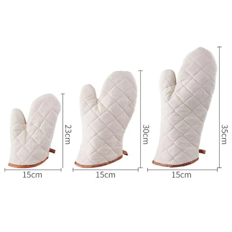 2pcs White Cotton Cloth Non-slip Heat Resistant Gloves Kitchen Oven Mitt Cooking Tools for Home Restaurant