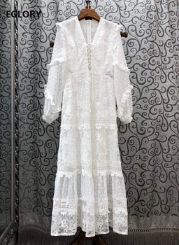 

Top Quality New 2020 Spring Autumn Long Party Wedding Vestidos Women Sexy Cross String Polka Dot Patterns White Pink Maxi Dress